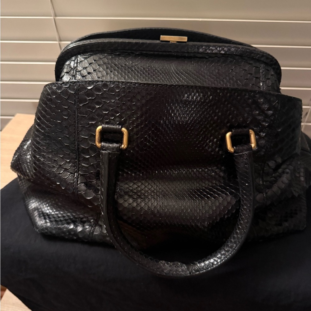 Elegant Black Python Leather Handbag - image 1